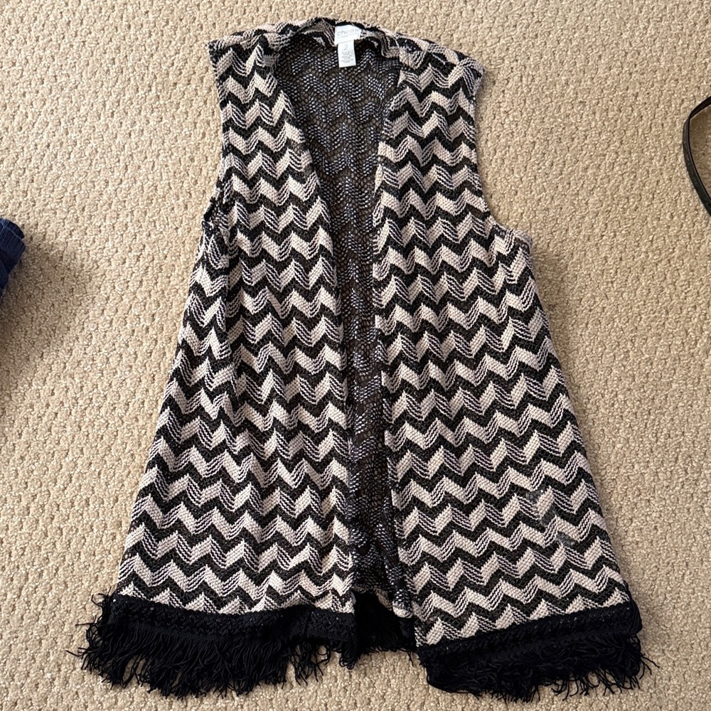 Chico's Black and Cream Textured Knit Top